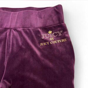 Juicy Couture Velour Wide Leg Pants Purple Medium High Rise Rhinestone